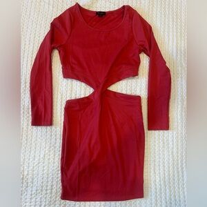 Red Long Sleeve Cutout Bodycon Dress